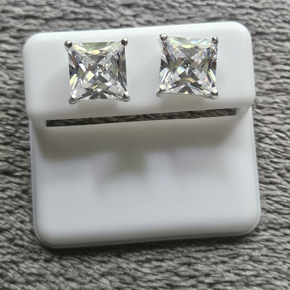 Elegant Silver Square Stud Earrings Tripple A CZ Push Backs
